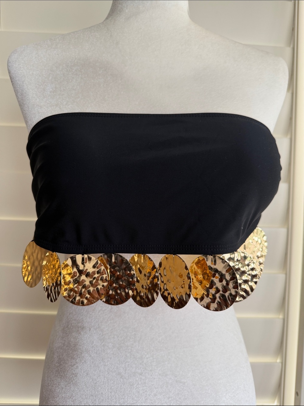 Black Bandeau Top (or swim top) with Gold Disc Detail